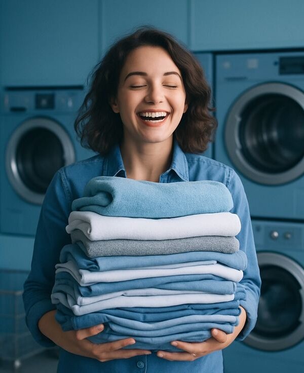 Happy laundry worker